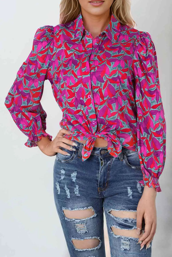 Printed Collared Neck Long Sleeve Shirt Bazaarbey