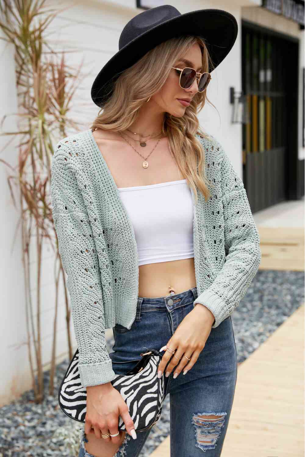  Cuffed Cropped Cardigan Bazaarbey