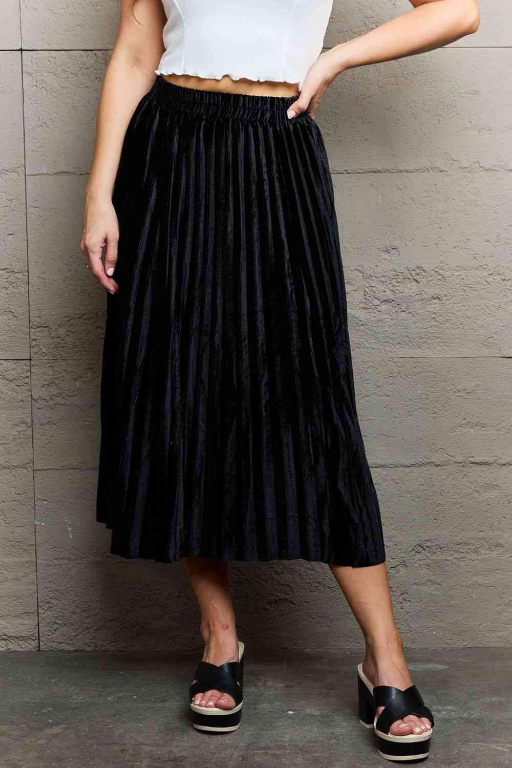  Accordion Pleated Flowy Midi Skirt 