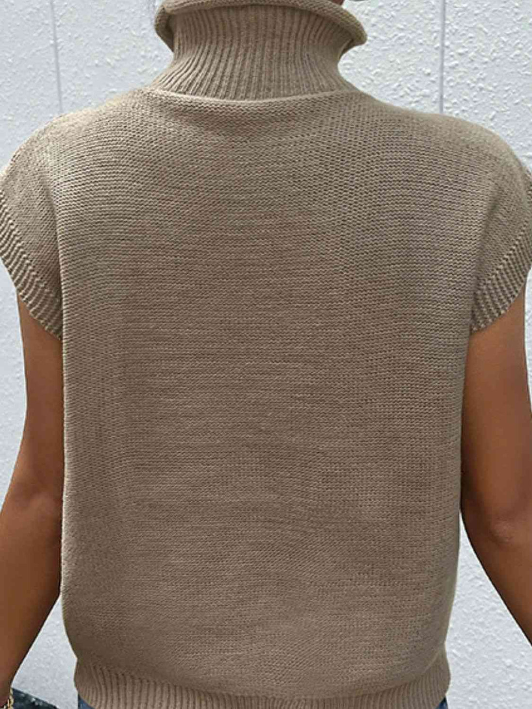 Mixed Knit Turtleneck Sweater Vest Trendsi