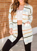 Woven Right Striped Rib-Knit Open Front Pocketed Cardigan Trendsi