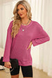 Waffle-Knit Round Neck Long Sleeve Sweatshirt Trendsi