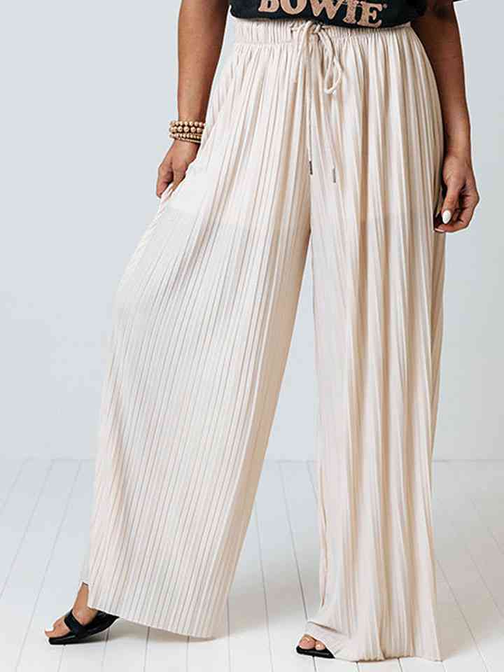 Drawstring Pleated Wide Leg Pants Bazaarbey