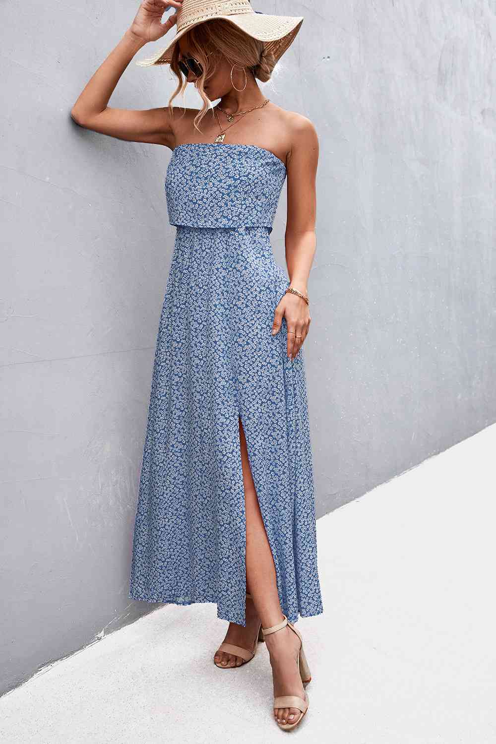 Strapless Split Maxi Dress Bazaarbey