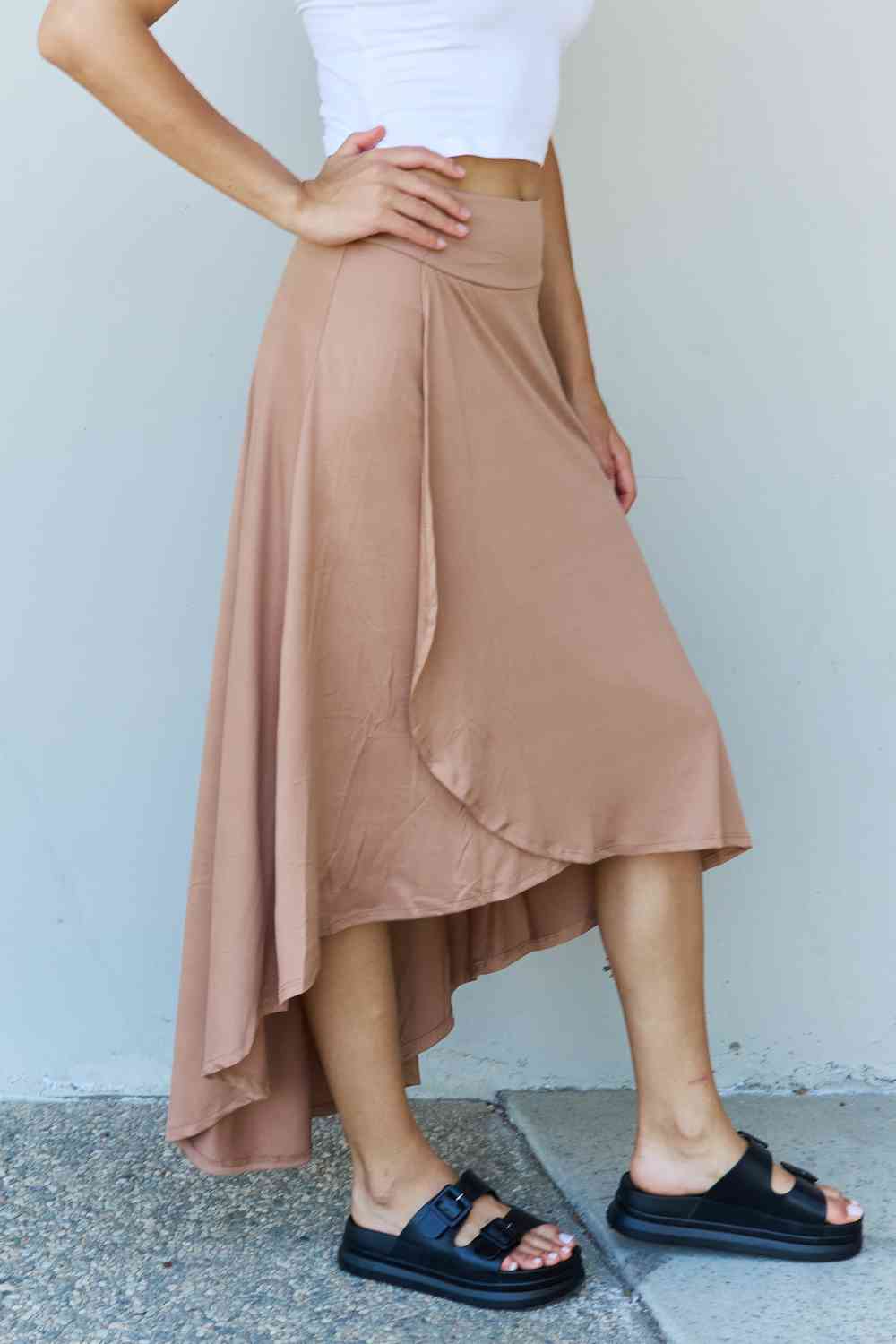  First Choice High Waisted Flare Maxi Skirt in Camel 