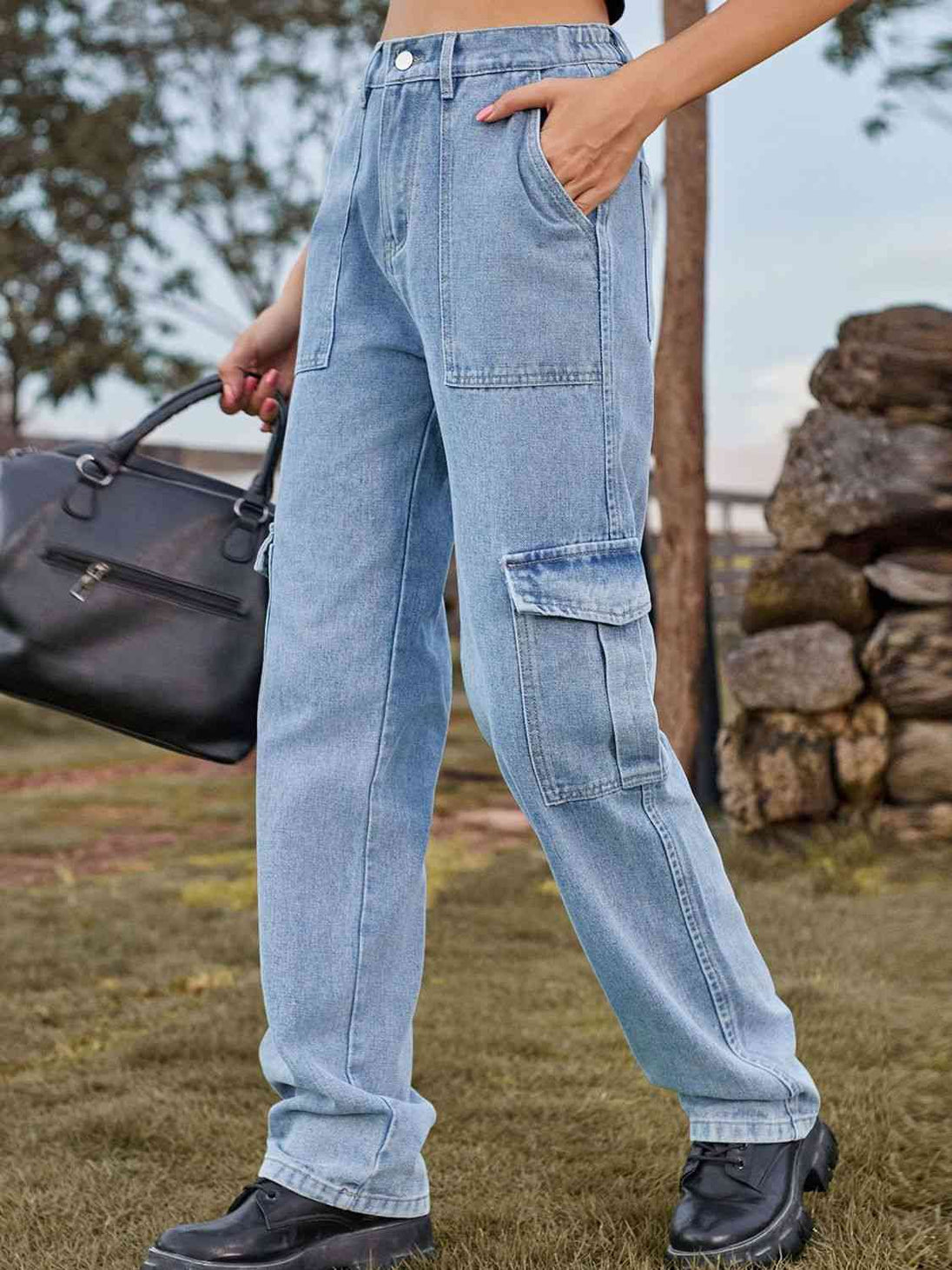 High Waist Cargo Jeans Trendsi