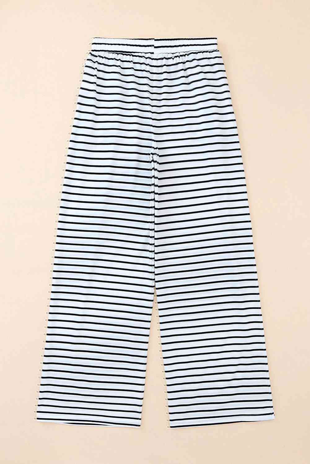 Striped Drawstring Waist Wide Leg Pants Bazaarbey