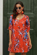 Printed Buttoned V-Neck Half Sleeve Dress -BazaarBey - www.shopbazaarbey.com