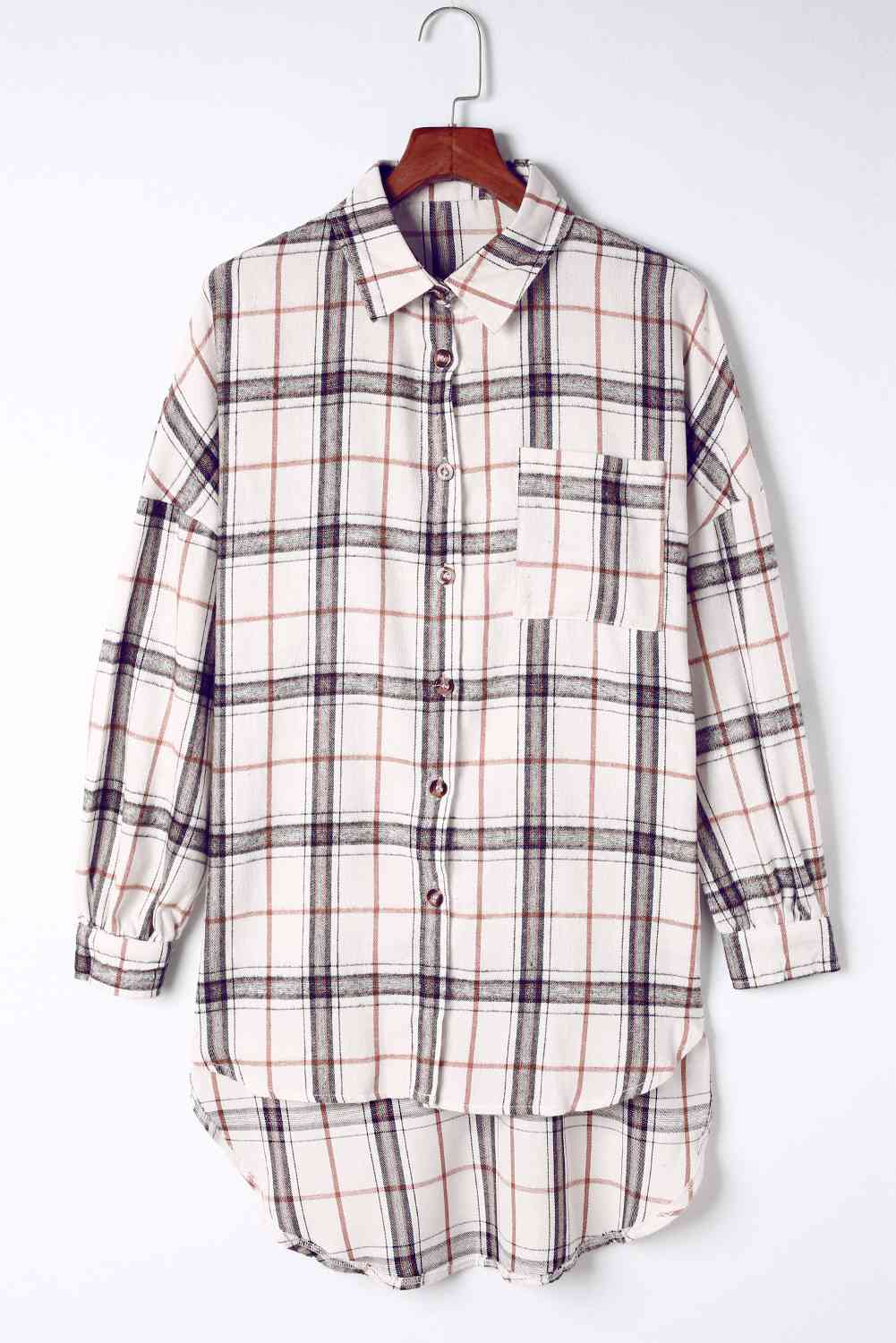 Plaid High-Low Shacket with Slit Trendsi