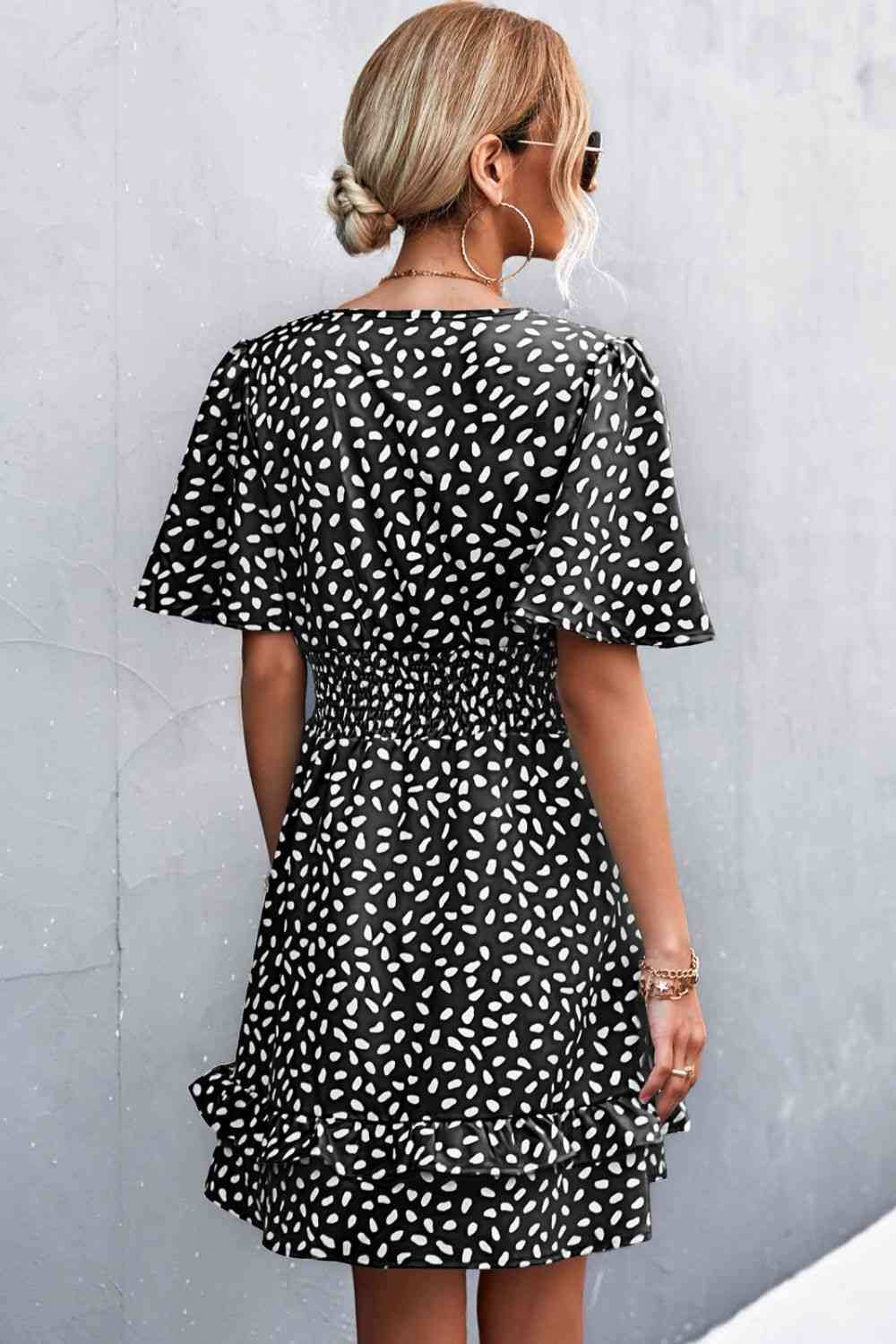 Printed Smocked Waist Layered  Dress -BazaarBey - www.shopbazaarbey.com