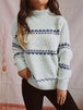 Geometric Mock Neck Dropped Shoulder Sweater Bazaarbey