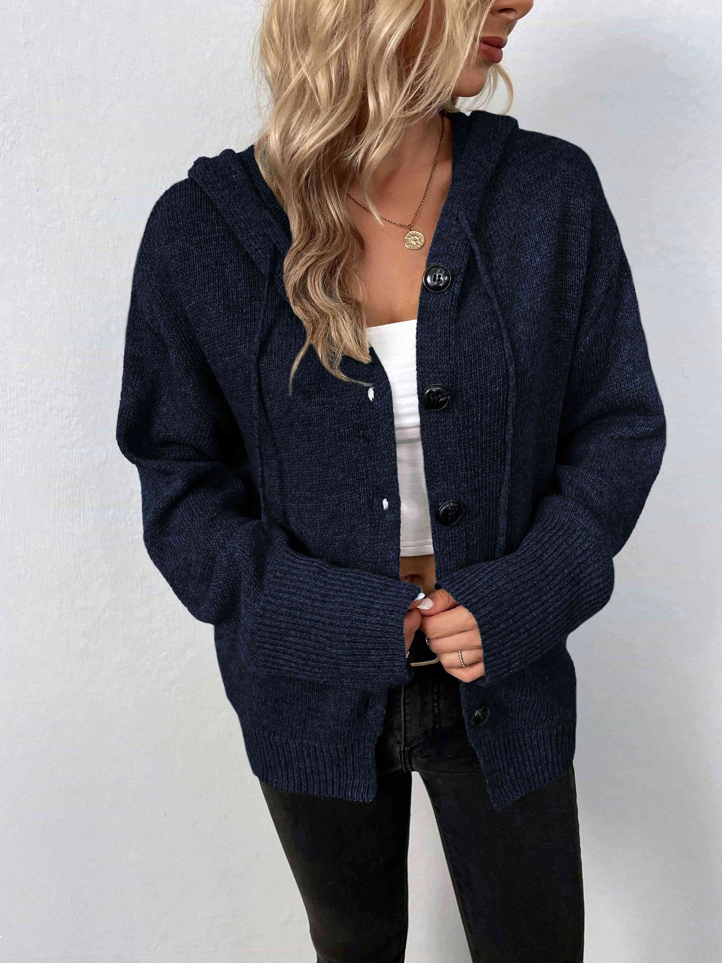 Button-Down Long Sleeve Hooded Sweater Bazaarbey