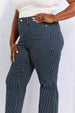    High Waisted Tummy Control Striped Straight Jeans Trendsi