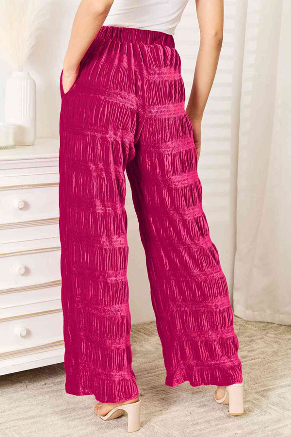   High Waist Tiered Shirring Velvet Wide Leg Pants Bazaarbey