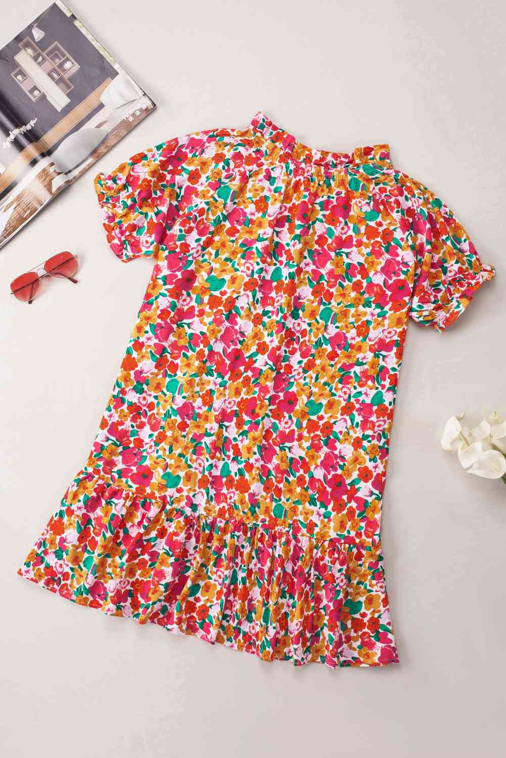 Floral Short Sleeve Dress -BazaarBey - www.shopbazaarbey.com