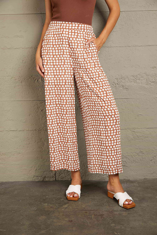  Polka Dot High Waist Wide Leg Pants with Pockets Bazaarbey