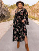 Plus Size Floral Flare Sleeve Dress -BazaarBey - www.shopbazaarbey.com