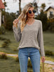 Ribbed V-Neck Long Sleeve Tee Trendsi