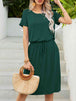 Round Neck Short Sleeve Slit Dress with Pockets -BazaarBey - www.shopbazaarbey.com