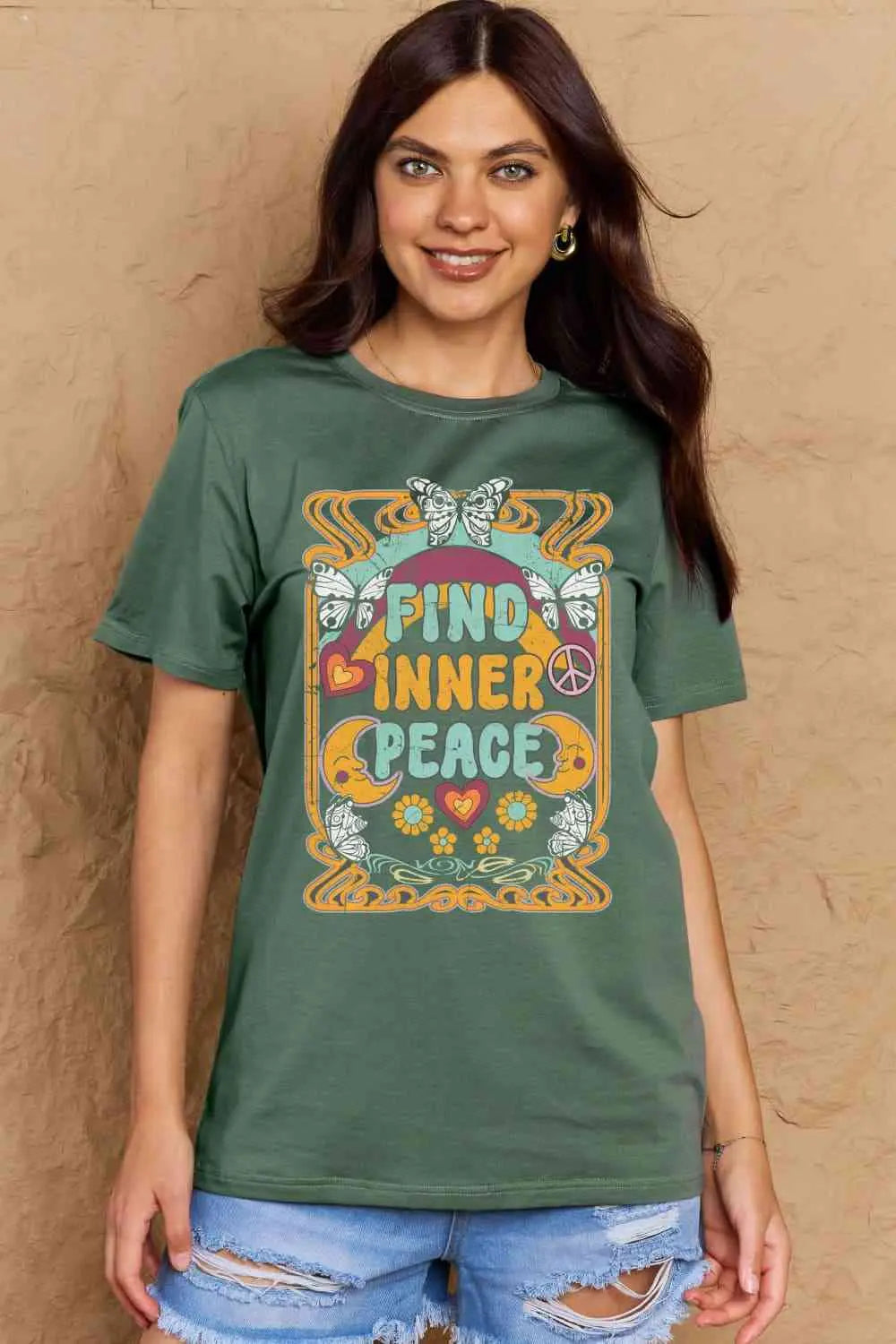  Full Size FIND INNER PEACE Graphic Cotton T-Shirt Bazaarbey