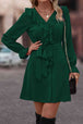 Ruffled Flounce Sleeve V-Neck Belted Dress -BazaarBey - www.shopbazaarbey.com