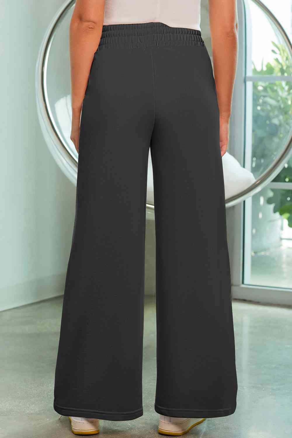 Drawstring Wide Leg Pants with Pockets Bazaarbey