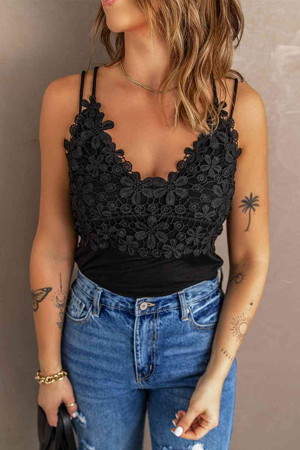 Lace Double Spaghetti Strap Cami Top Bazaarbey