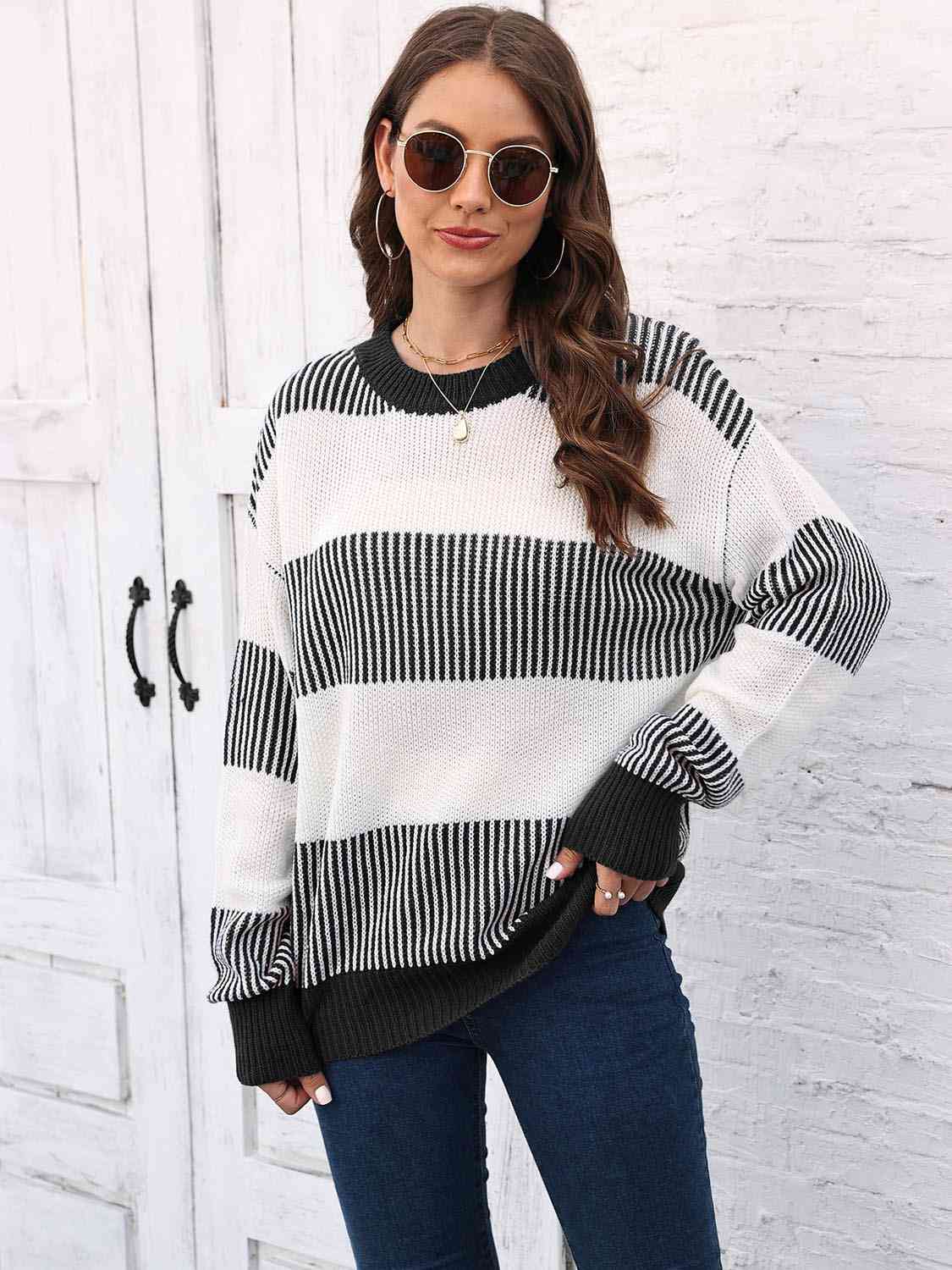 Full Size Round Neck Drop Shoulder Sweater Bazaarbey