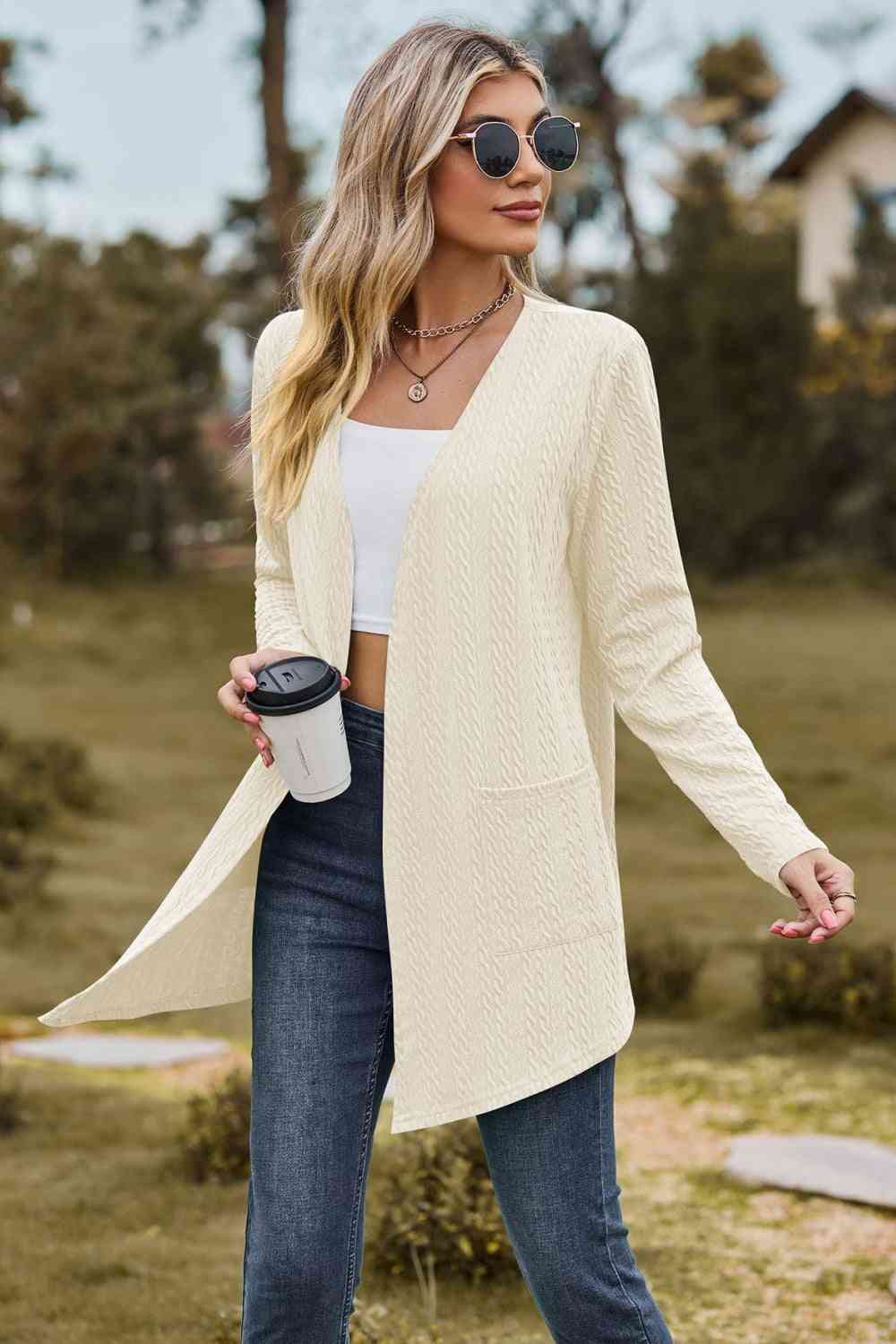  Long Sleeve Cardigan with Pocket Trendsi