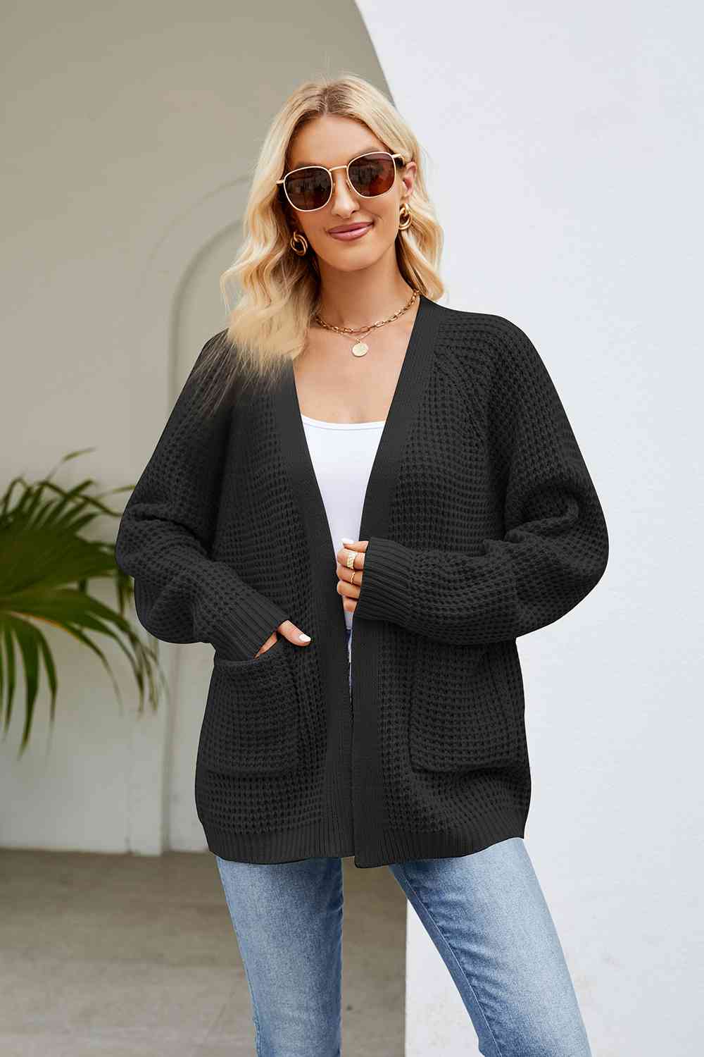  Long Sleeve Cardigan with Pockets Trendsi