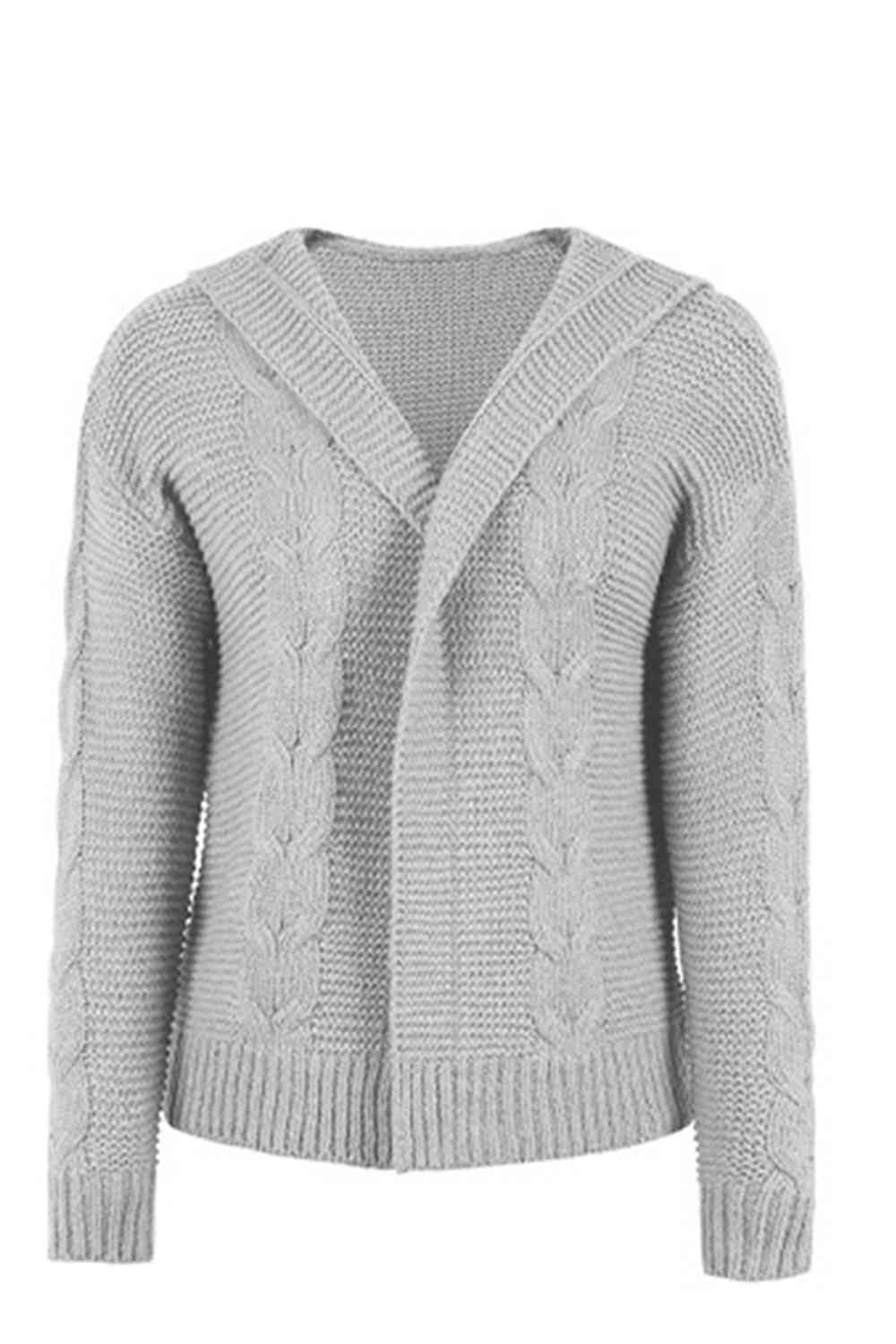 Cable-Knit Dropped Shoulder Hooded Cardigan Bazaarbey