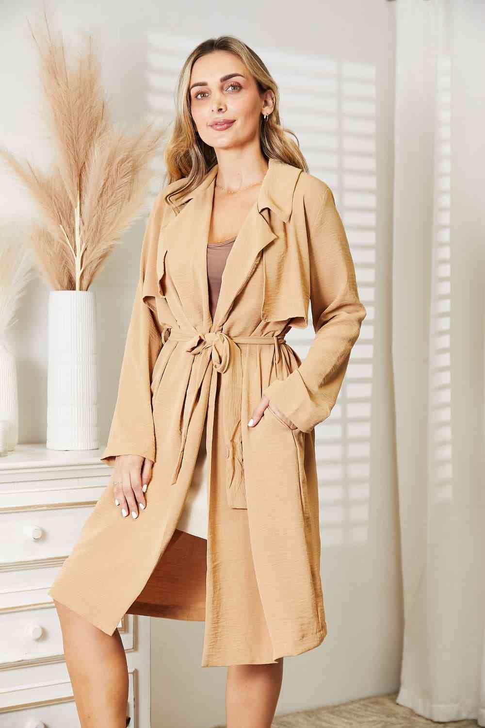   Tied Trench Coat with Pockets Trendsi