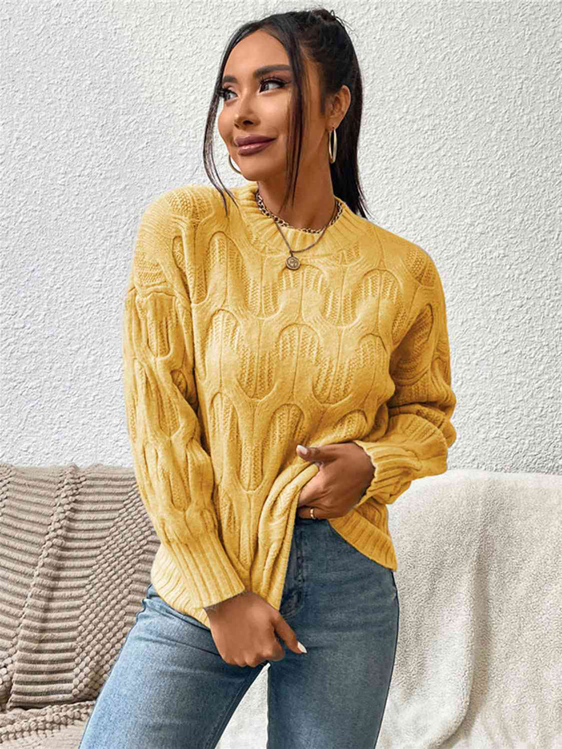 Round Neck Long Sleeve Sweater Bazaarbey