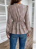 Printed Round Neck Smocked Flounce Sleeve T-Shirt Bazaarbey