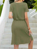 Round Neck Short Sleeve Slit Dress with Pockets -BazaarBey - www.shopbazaarbey.com