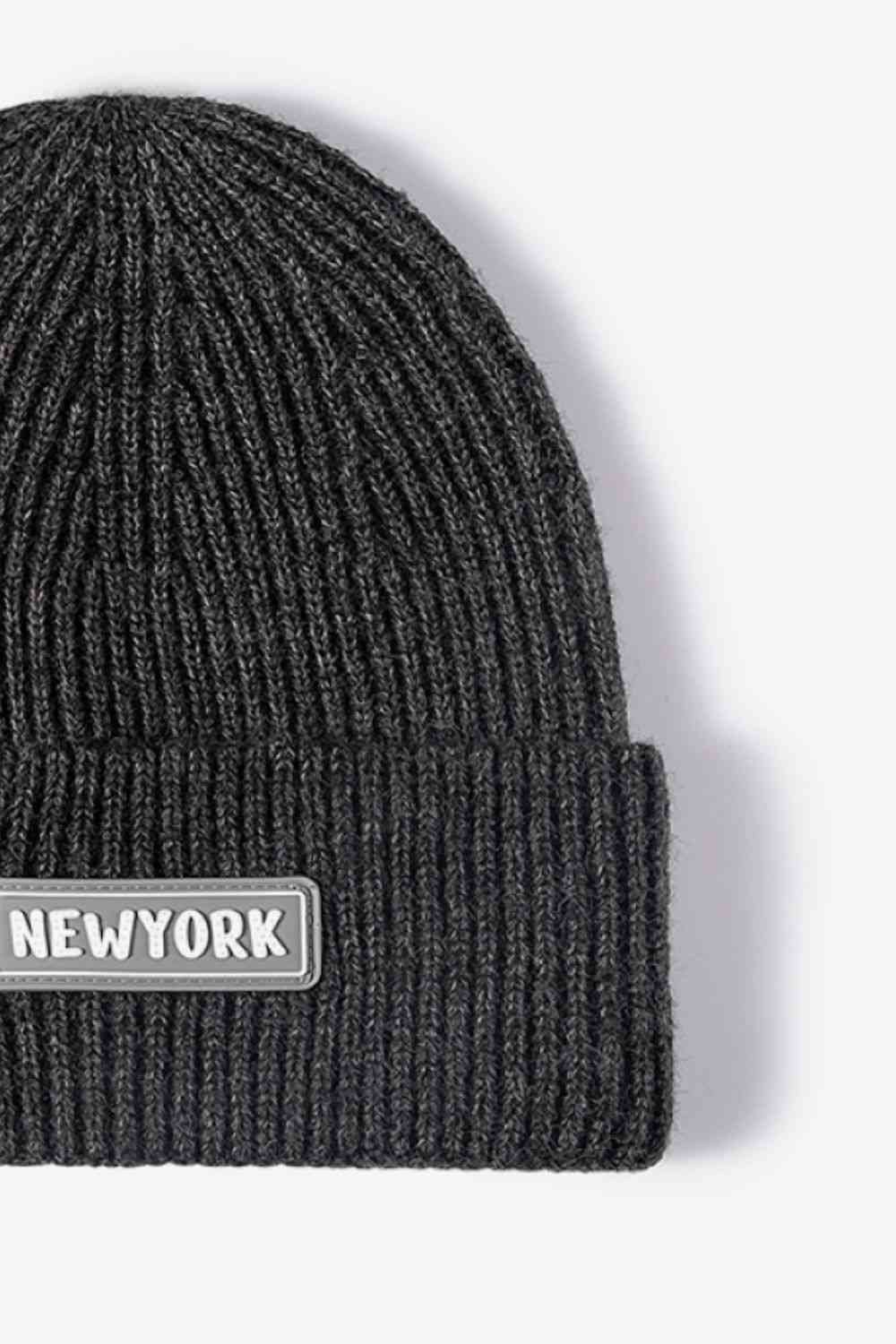 NEWYORK Patch Rib-Knit Cuffed Beanie Trendsi