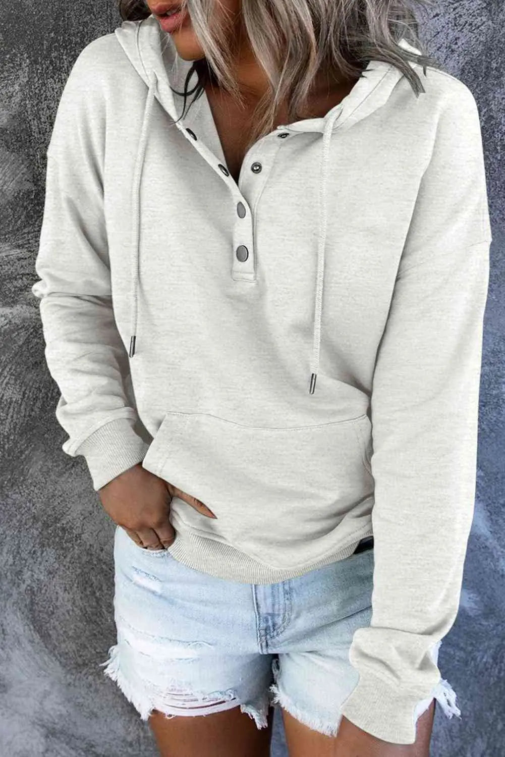 Dropped Shoulder Long Sleeve Hoodie with Pocket Trendsi