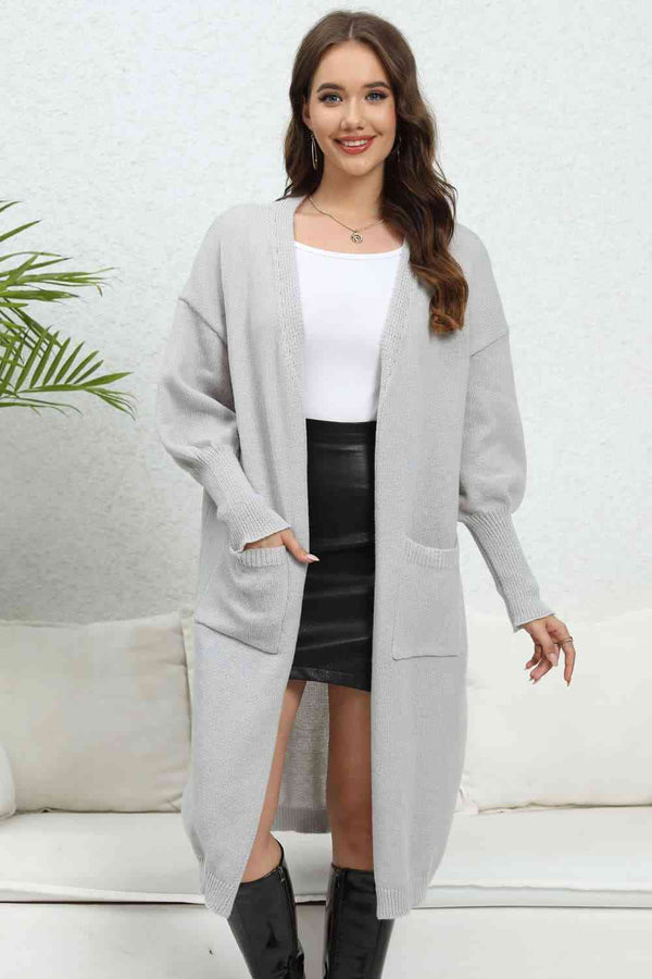 BazaarBey Open Front Dropped Shoulder Cardigan Trendsi