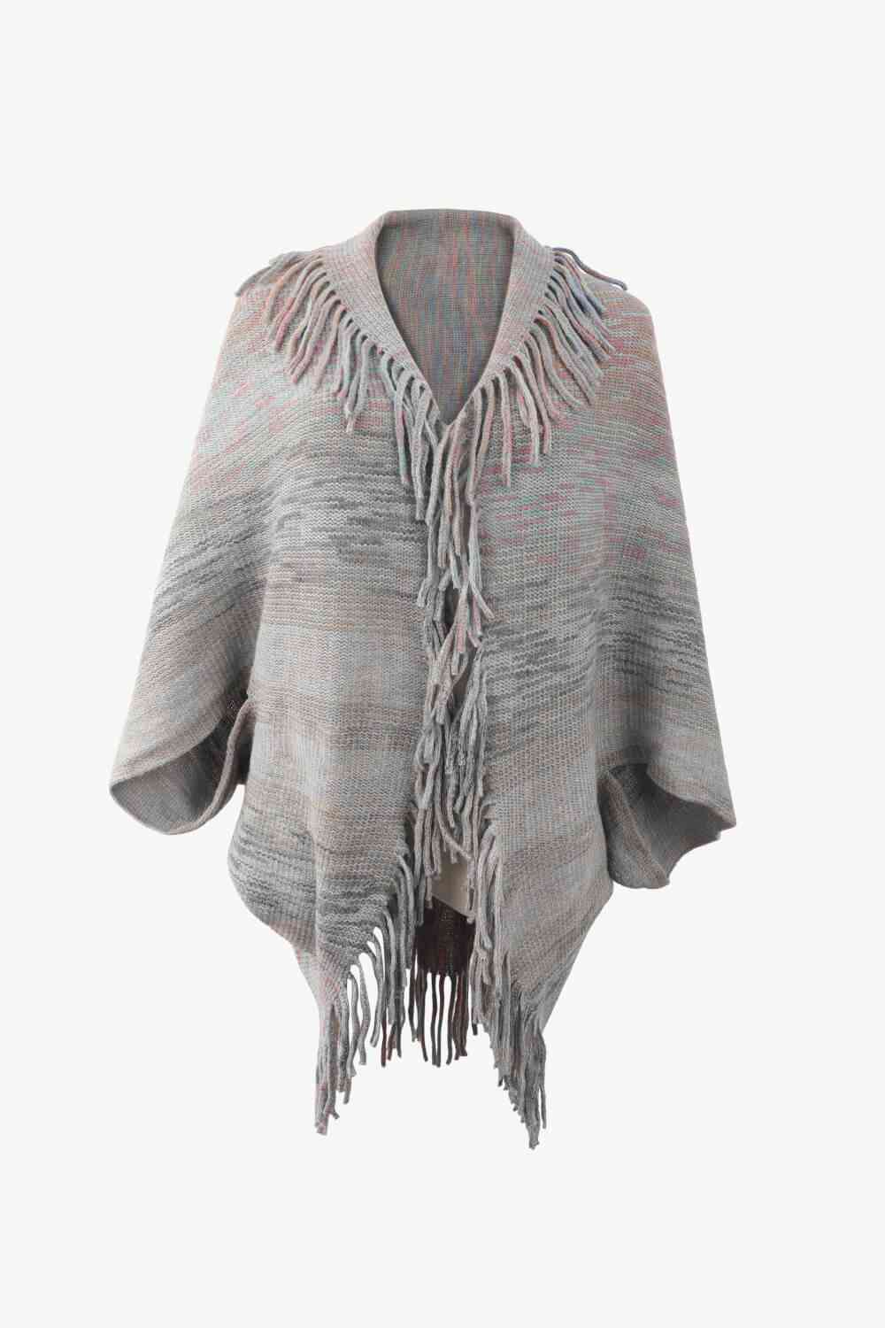 Multicolored Fringe Trim Poncho Bazaarbey