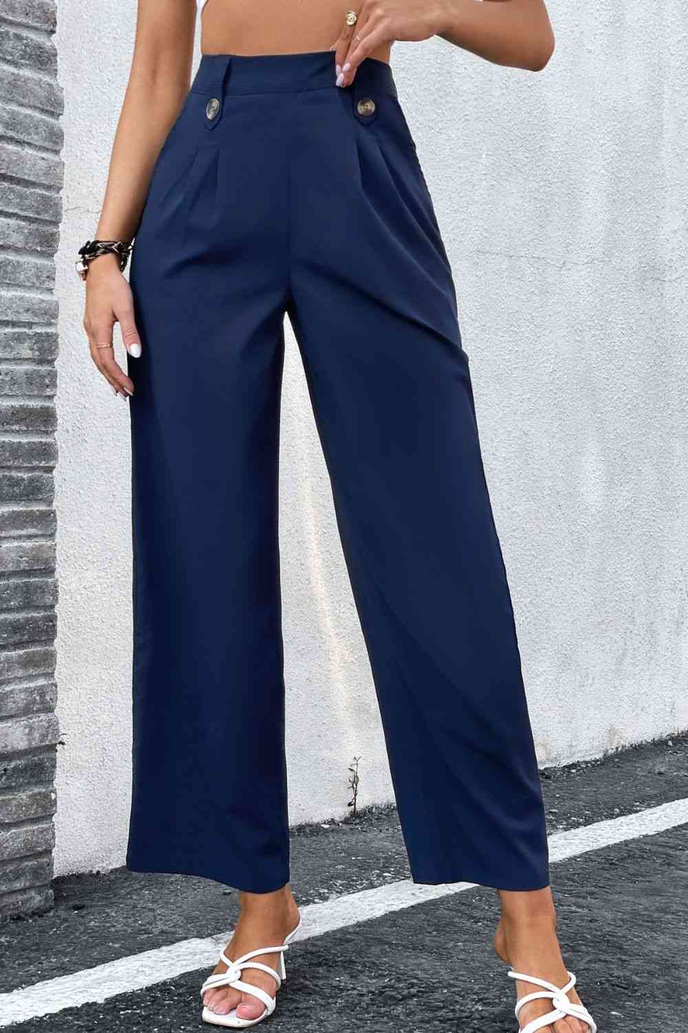 High-Rise Pleated Waist Wide Leg Pants Bazaarbey