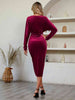 V-Neck Long Sleeve Tulip Hem Dress -BazaarBey - www.shopbazaarbey.com