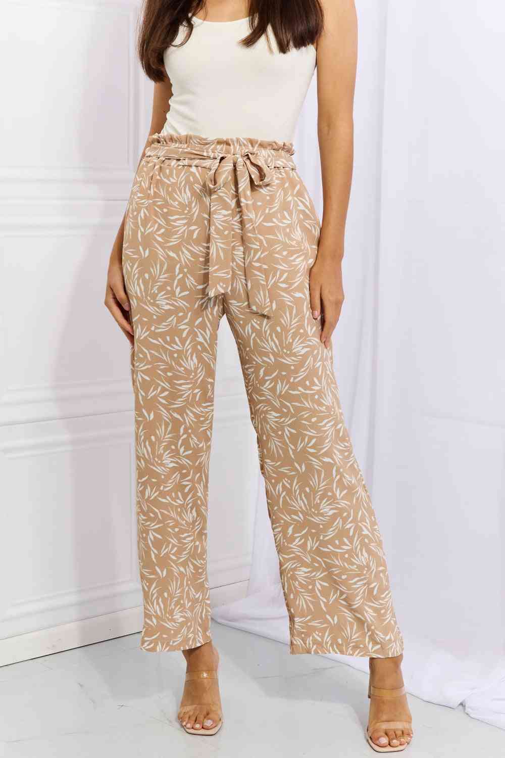 Heimish Right Angle Full Size Geometric Printed Pants in Tan Bazaarbey