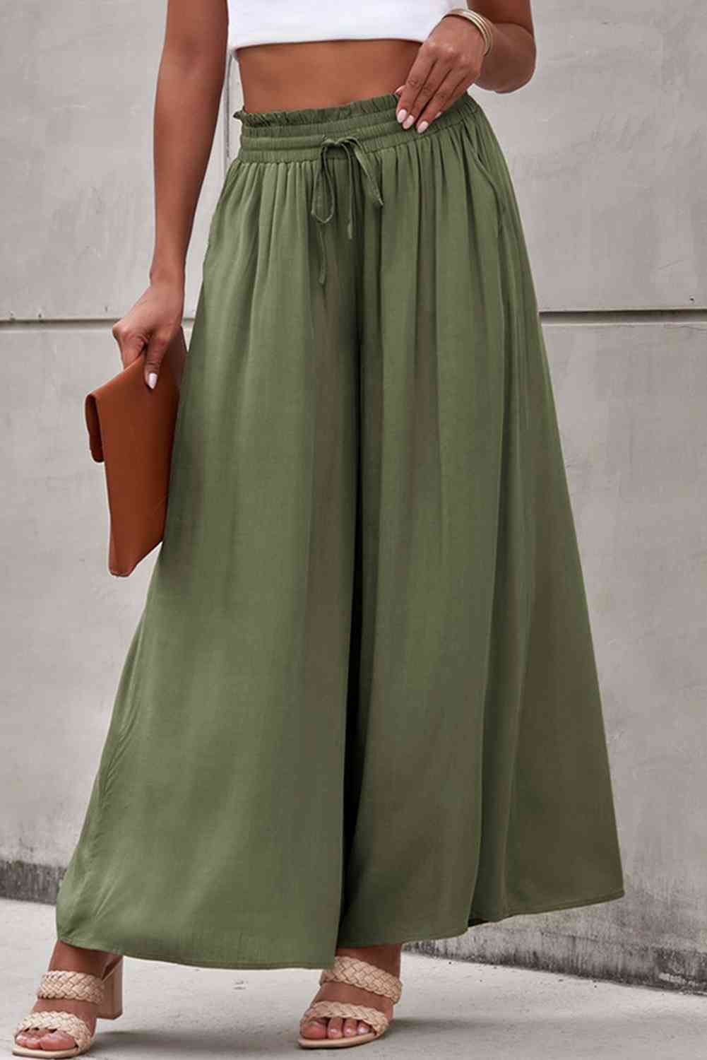 Drawstring Waist Wide Leg Pants Bazaarbey