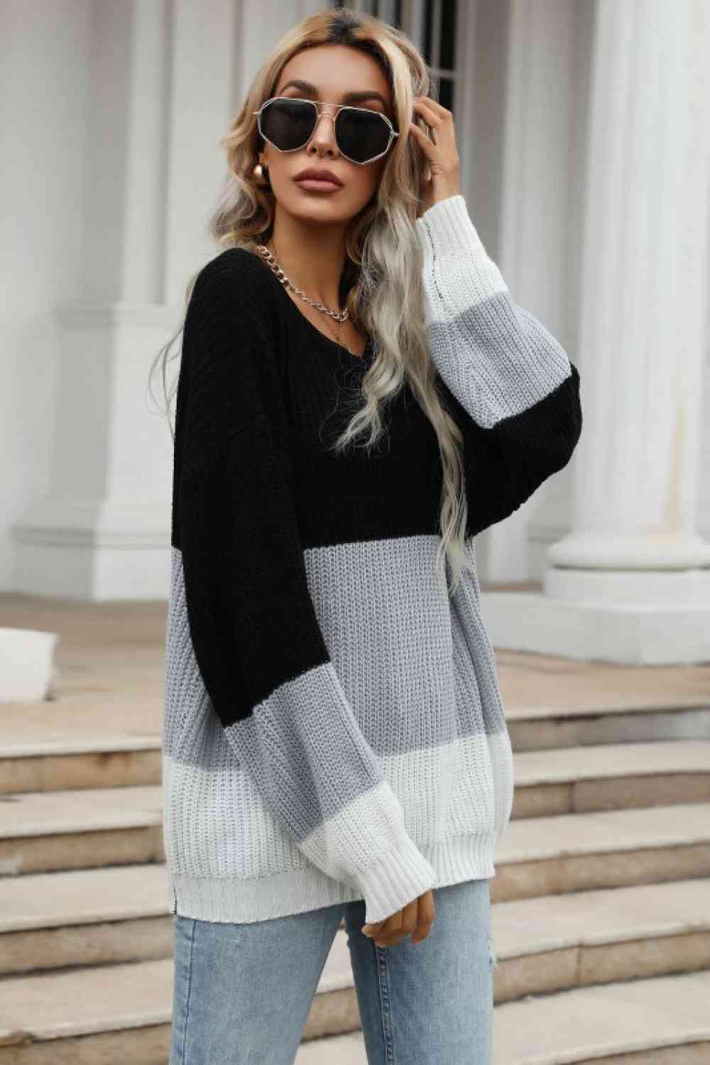  Long Sleeve Chunky Knit Sweater Trendsi