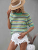 Striped  Half Sleeve Knit Top Trendsi