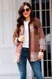 Buttoned Striped Collared Neck Jacket Trendsi