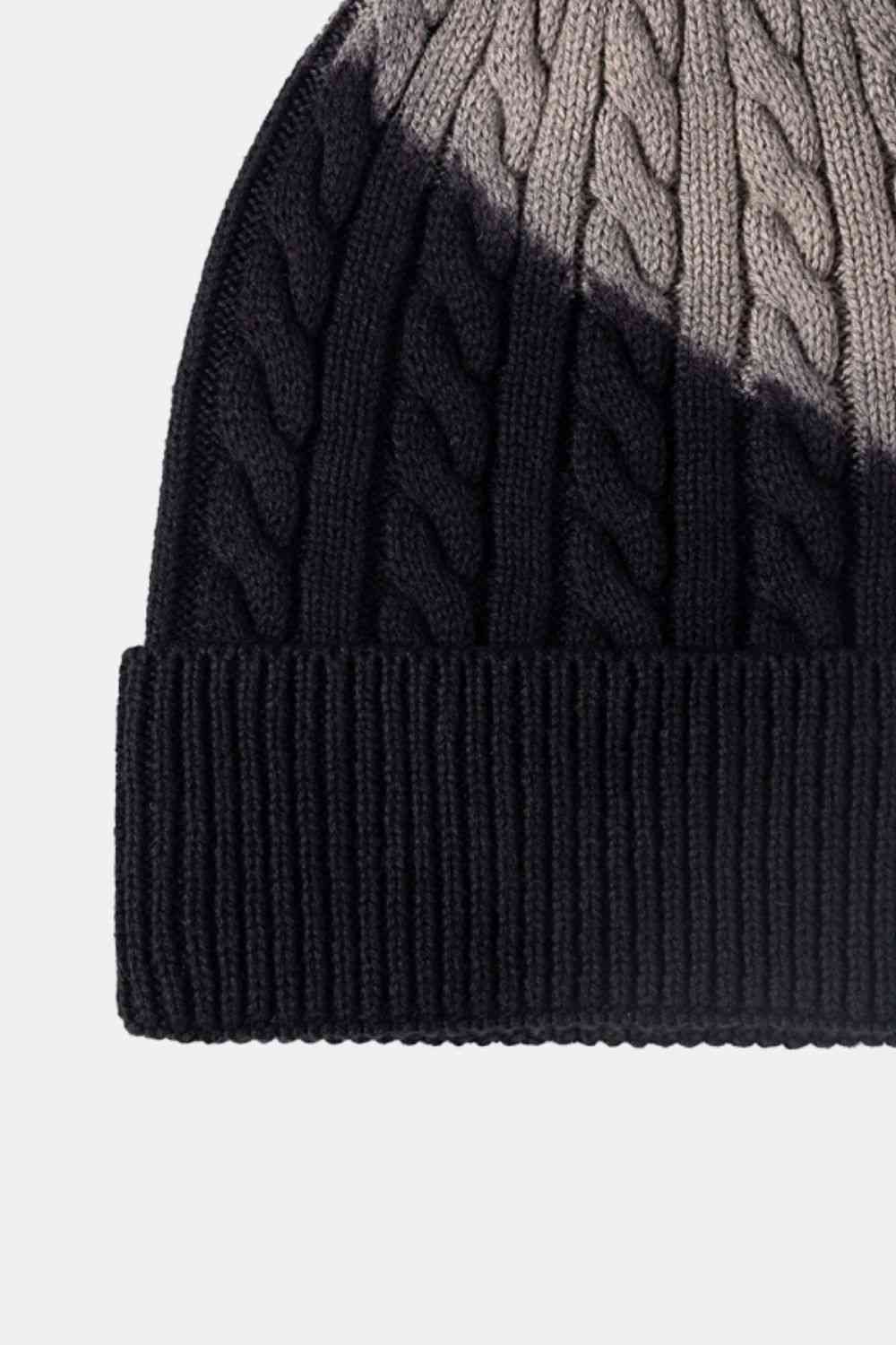 Contrast Tie-Dye Cable-Knit Cuffed Beanie Trendsi