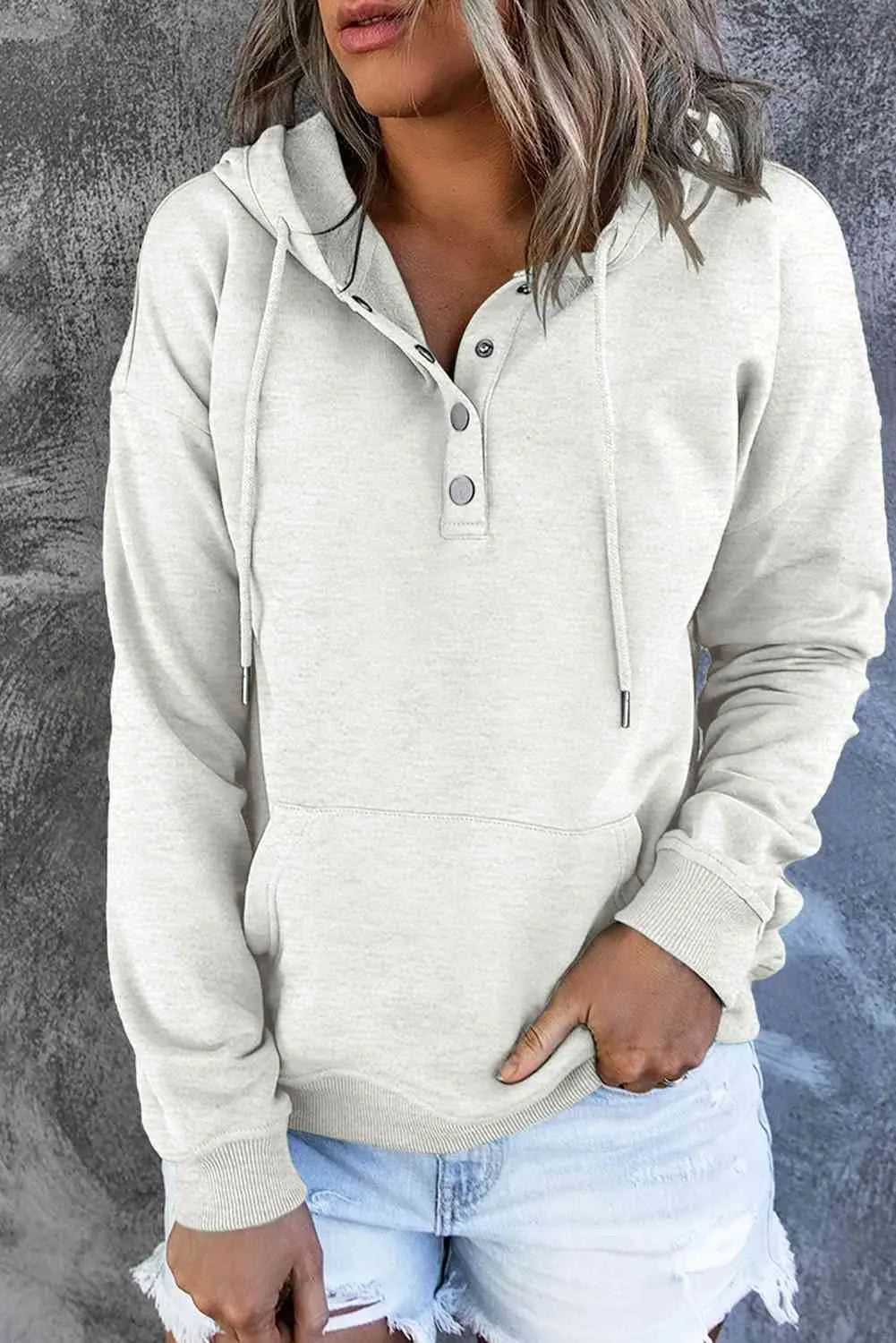 Dropped Shoulder Long Sleeve Hoodie with Pocket Trendsi