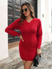 Rib-Knit V-Neck Sweater Dress Bazaarbey