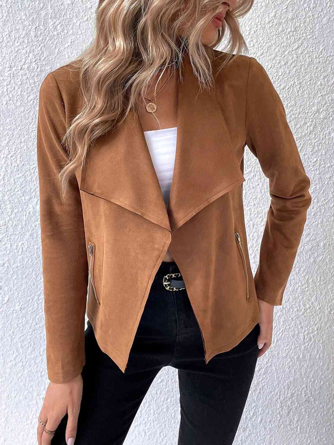 Collared Neck Long Sleeve Jacket Trendsi